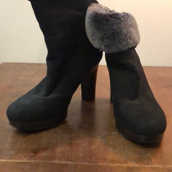 UGG Shoes - Ugg heeled Shearling Lines black suede Booties
